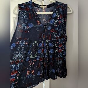Bleuh Ciel, Women's Size L, Navy Floral Print Blouse
